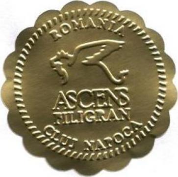 Autocolant timbru sec auriu / argint oglinda diametrul 46mm de la Ascens Filigran Srl