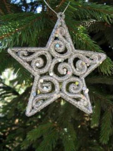 Decoratiune iarna Set 4 stelute argintii