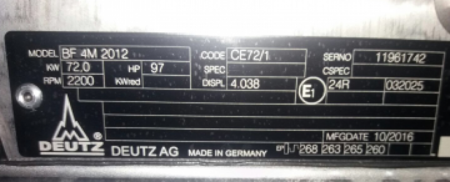 Motor diesel Deutz BF 4M 2012, 72 kw/97hp