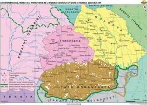 Harta murala Tara Romaneasca, Moldova si Transilvania