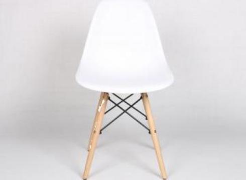 Scaun de bucatarie, picioare din lemn, Eames, alb