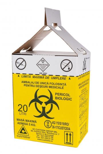 Cutii carton pentru deseuri infectioase 20 l, cu sac galben