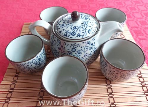 Set chinezesc pentru ceai cu peisaj desenat, cu 4 cescute de la Thegift.ro - Cadouri Online