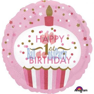 Balon folie briosa roz happy Birthday Prima aniversare 1 an de la Calculator Fix Dsc Srl