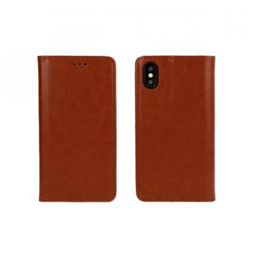 Husa flip Diary Flexy piele naturala maro pentru Huawei P