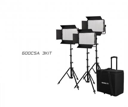 Kit 3 lampi video LED NanLite 600CSA cu stativ si geanta
