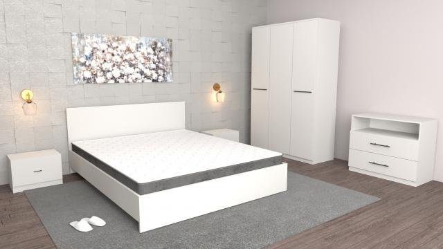 Dormitor Roxana alb cu comoda tv de la Wizmag Distribution Srl