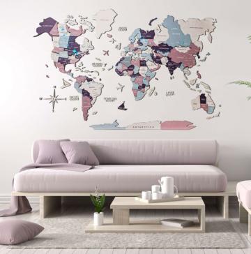 Harta lumii 3D din lemn - Berry