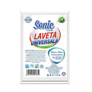 Laveta universala din bumbac, Sonic 25 x 25 cm, 3 buc/ set de la Sanito Distribution Srl
