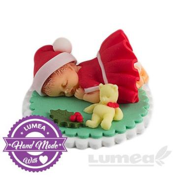 Figurina Bebe Mos Craciun fetita dormind din pasta de zahar