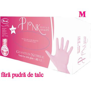 Manusi nitril roz fara pudra 100 buc M - Roial