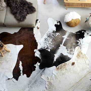 Covor din piele de vita, negru si alb, 150x170 cm