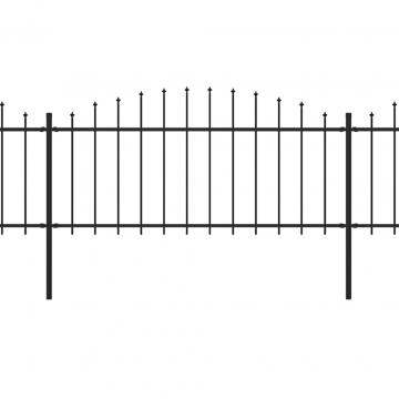 Gard de gradina cu varf sulita, negru, 15,3 m, otel