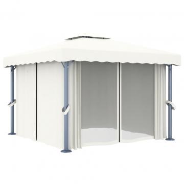 Pavilion cu perdea, alb crem, 3 x 3 m, aluminiu de la VidaXL