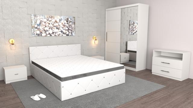 Dormitor Milano cu dulap usi glisante cu oglinda alb de la Wizmag Distribution Srl