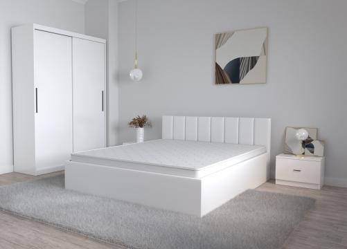 Set dormitor Oliver alb cu pat tapitat alb piele de la Wizmag Distribution Srl