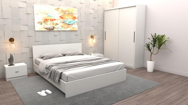 Set dormitor Tania alb pat 160 cm x 200 cm + noptiere