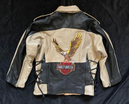 Geaca bej neagra baieti piele naturala Harley Davidson