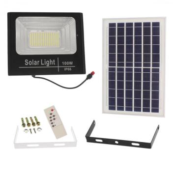 Proiector LED 100W alb rece cu panou solar si telecomanda