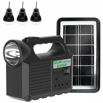 Kit lanterna 3 becuri cu panou solar portabil GDLite GD8017