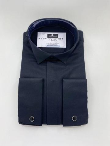 Camasa neagra cu guler papion si manseta dubla de la Narman - Tuxedo