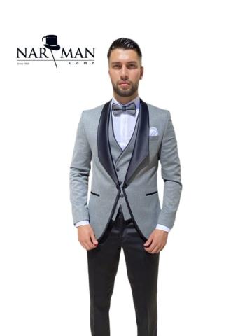 Costum guler sal gri 4 piese - CSA89 de la Narman - Tuxedo