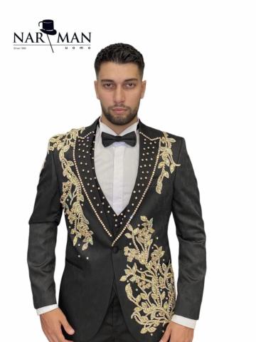 Costum guler spitz negru cu cristale 4 piese - CSA88 de la Narman - Tuxedo