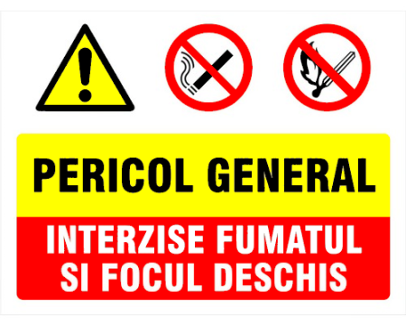 Panou pentru pericol general interzis fumatul si focul