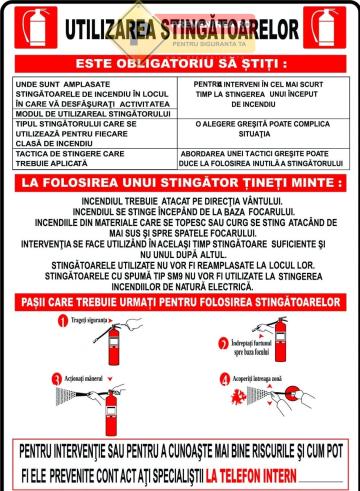 Indicatoare pentru utilizarea stingatorului