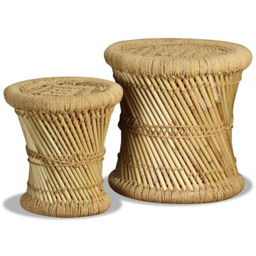 Taburete, 2 buc., bambus si iuta