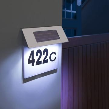 Numar de casa din inox cu iluminare LED si alimentare solara