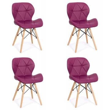 Set 4 scaune de bucatarie din piele si lemn-mov de la European Med Prod