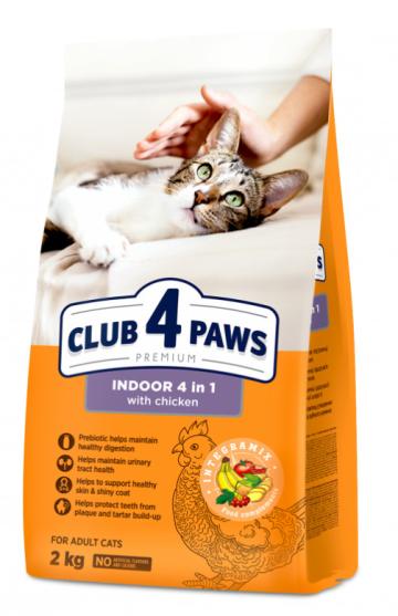 Hrana pisici Club 4 Paws Cat Adult Indoor 4 in 1 cu pui 2kg de la Club4Paws Srl