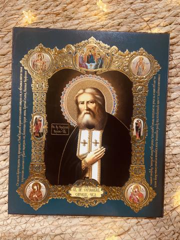 Icoana Sfantul Serafim de Sarov cu medalioane 18cm