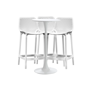 Set masa si scaune de bar alb, 4 piese, masa 60x101cm Raki de la Kalina Textile SRL