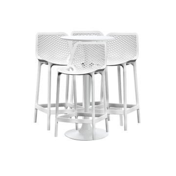 Set masa si scaune de bar alb, 5 piese, masa 60x101cm Raki
