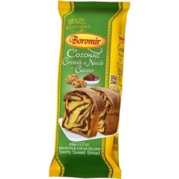 Cozonac cu crema de cacao si nuca Boromir 450g