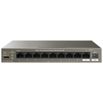 Switch 8 porturi Gigabit PoE, 1 port Uplink Gigabit, 1 port