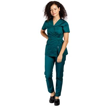 Costum medical verde tuborg, cu bluza tip kimono si pantalon de la Doctor In Uniforma Srl