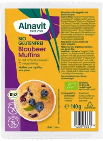 Briose cu afine fara gluten, bio, 140g, 2 buc. Alnavit