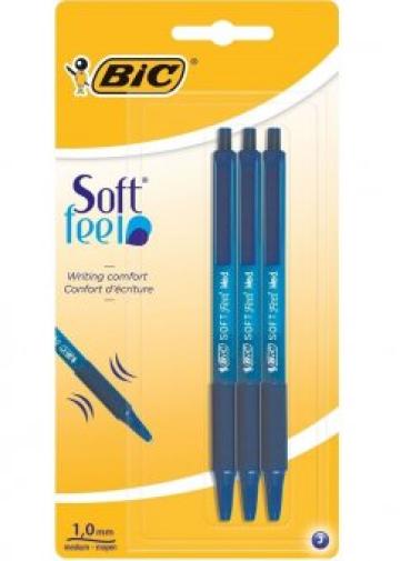 Set 3 bucati BiC pix albastru, Soft Feel, Medium de la Supermarket Pentru Tine Srl