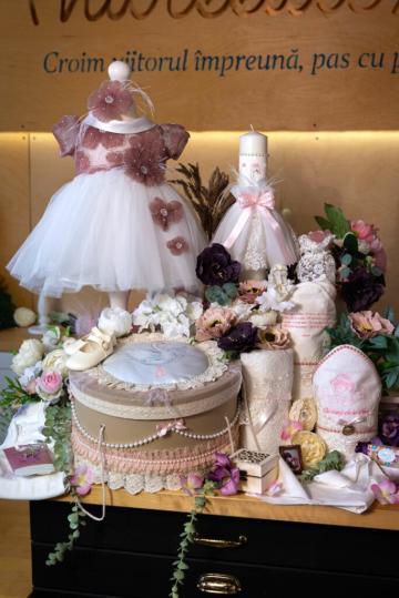 Set complet botez (trusou) - Gloria - roz vintage de la Andreeatex