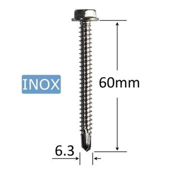 Surub autoforant inox 6.3x60mm cap hexagonal - 50 buc/cutie