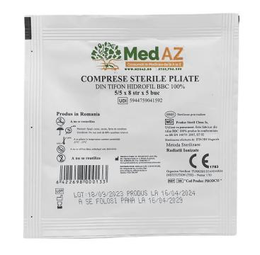 Comprese tifon sterile, impaturite 5 x 5 cm x 8 straturi de la Medaz Life Consum Srl