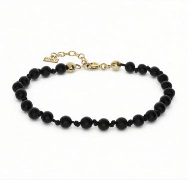 Bratara cu sfere onix mat negru, argint 925 placat aur Onix de la Hanny