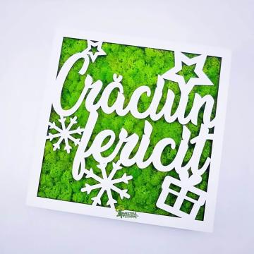 Tablou Craciun Fericit decorat cu licheni naturali