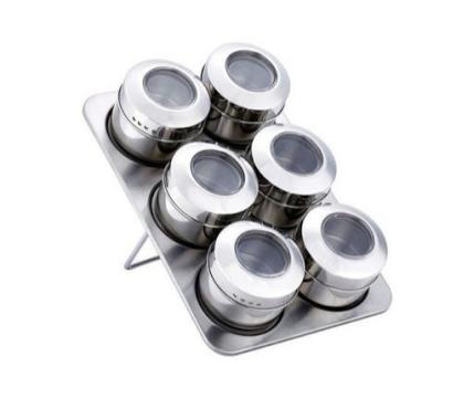 Set condimente din inox 6 piese cu suport magnetic, Grunberg