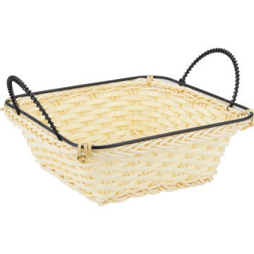 Cos servire paine patrat Raki 18x18cm cu manere, crem