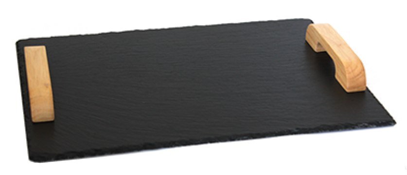 Platou din ardezie cu manere lemn Raki 43x25xh0,5cm