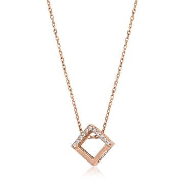 Colier din aur roz de 14 K cu cub si pietre zirconia de la Sandra Ferretti Srl